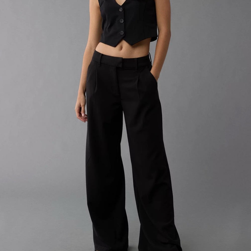 American Eagle Stretch Poppy Trouser | Wide-Leg Pants | Black | Size 6